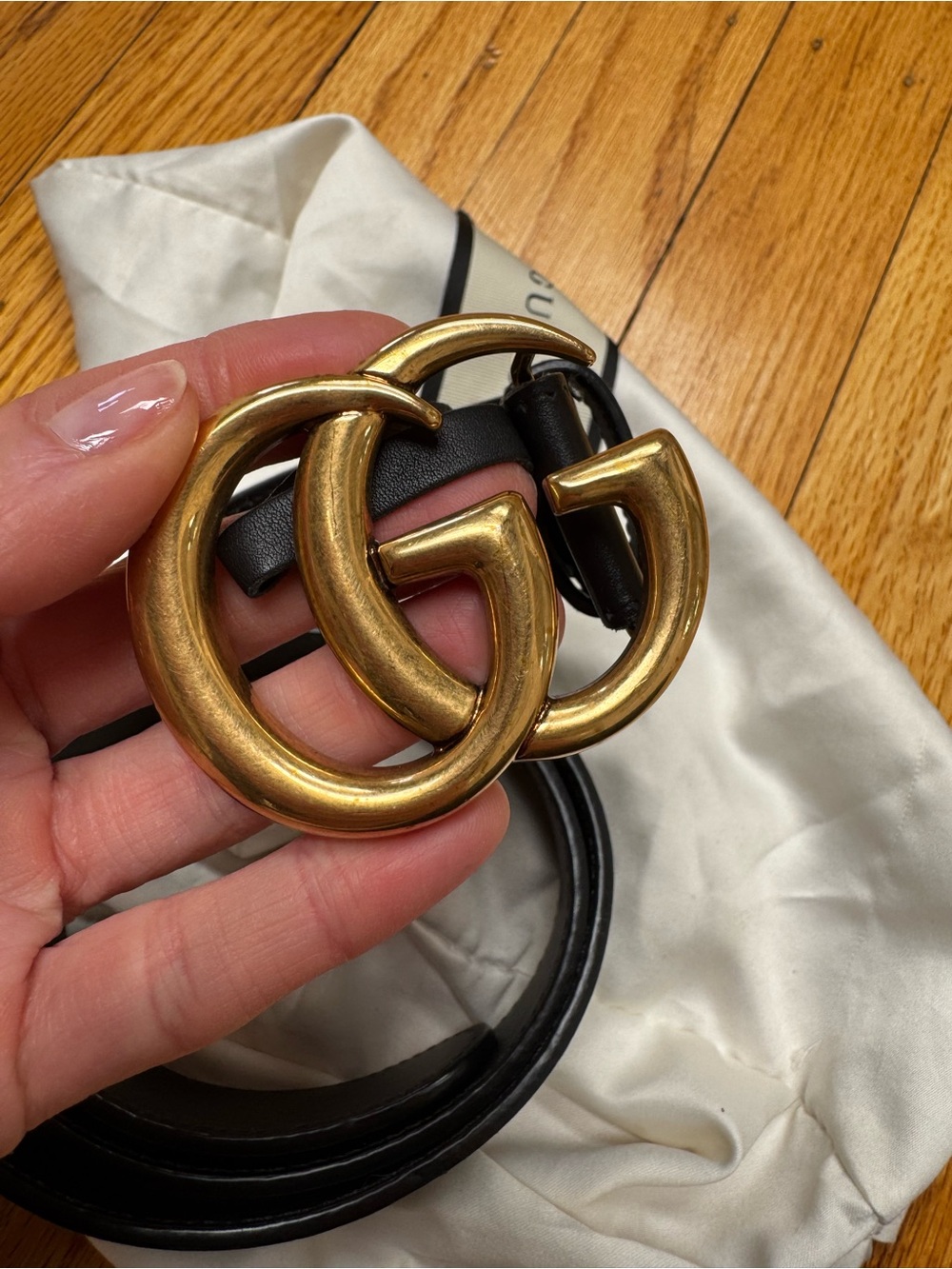 Gucci Black Leather Belt with Gold Double G Interlocking Buckle